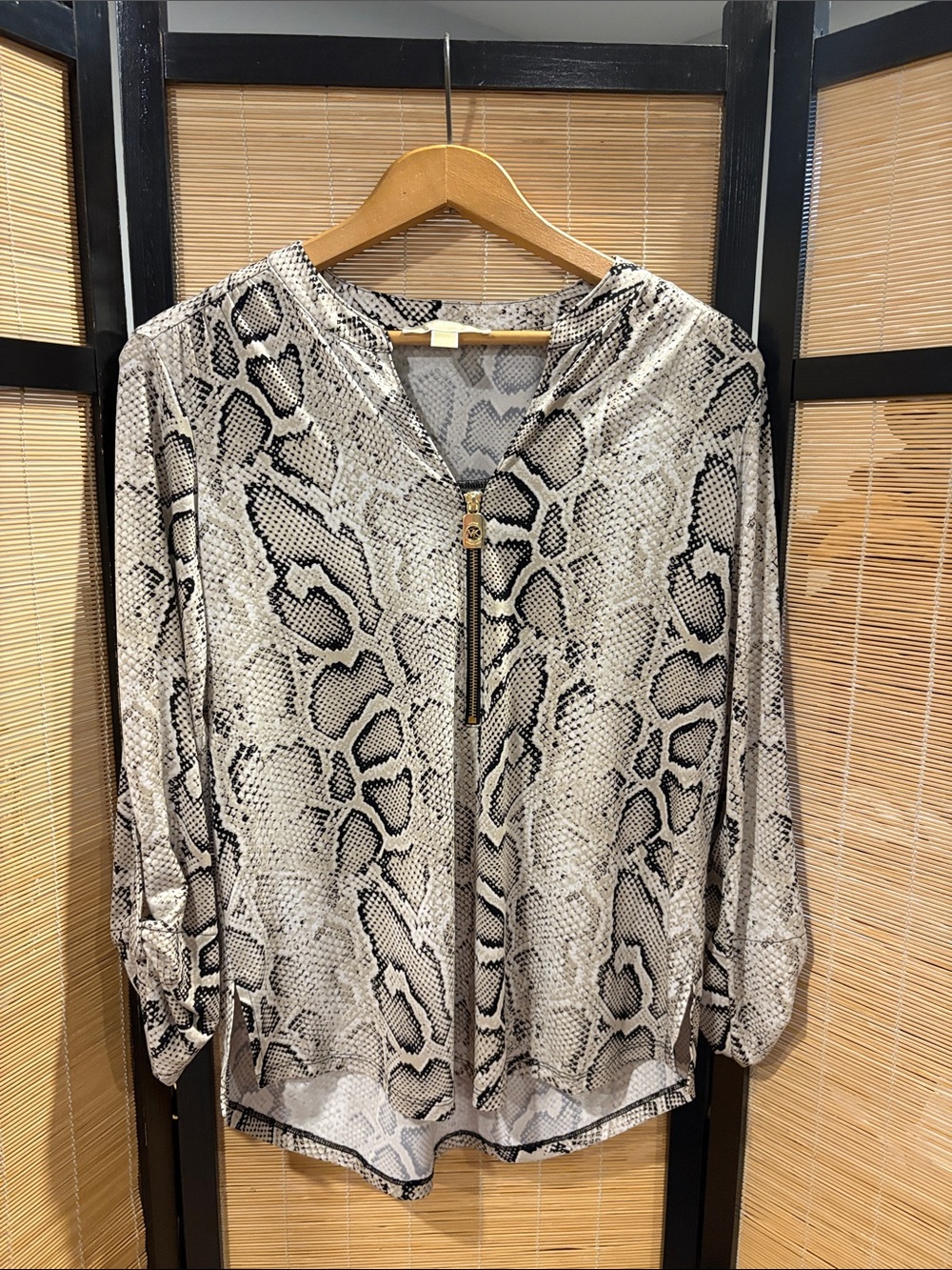 Michael Kors Snake-Print Button-Front Blouse - Gray & Black